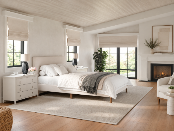 Picture of Eloria Upholstered Platform Bed - Natural Wood Modern Bed