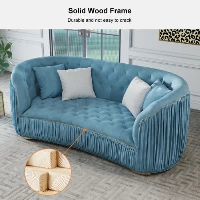 صورة كنبة 'سيلستا' المخملية الزرقاء - 3 مقاعد - خشب طبيعى