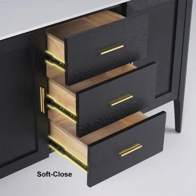 Lisco Sideboard – Natural Wood with Marble Top and Golden Handles