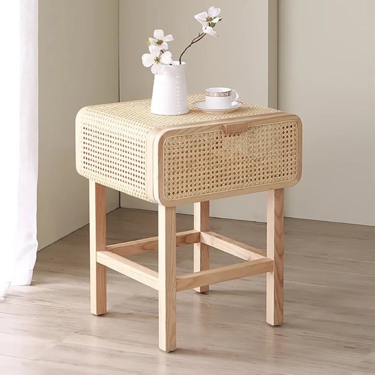 Picture of Amélie - Natural Wood & Rattan Side Table