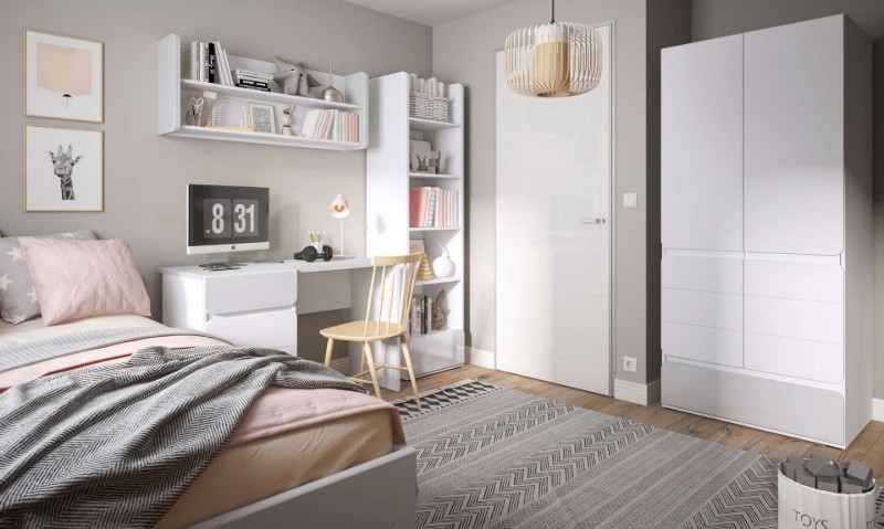 Aero Study Desk – Natural Wood Drawer & Side Cabinet