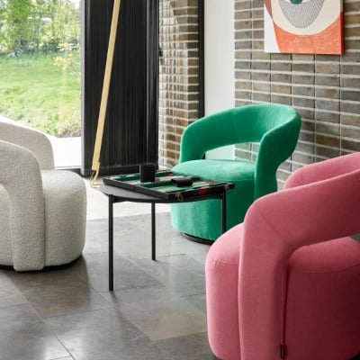 Picture of Patchie Patchwork Accent Chair – Soft Upholstery with Natural Wood Base