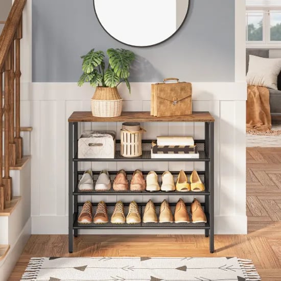 Liora - Natural Wood Shoe Storage Unit with Metal Frame