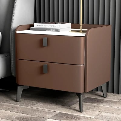 Terryé Nightstand – Natural Wood Design with Faux Marble Top