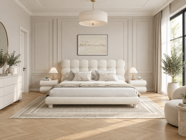 Picture of Cloudelle Natural Wood Upholstered Bed –  with Soft Curves