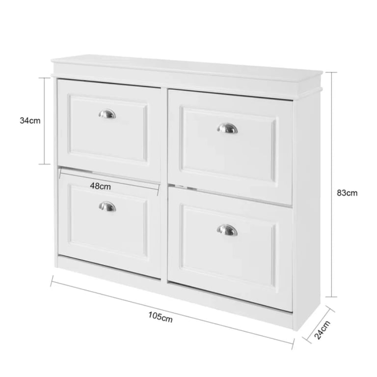 White 16 Pairs Manufactured Wood Shoe Storage Cabinet