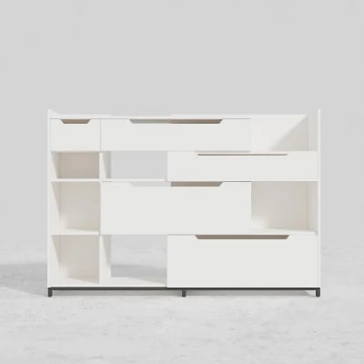 Nordic White Shoe Storage Cabinet with 7 Shelves 5 Drawers Entryway Shoe Storage