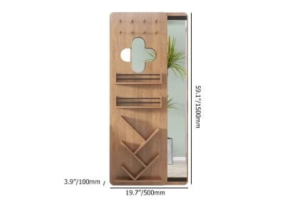 Rustic Full Length Large Wall Mirror with Makeup & Jewelry & Shelf Storage Natural Wood