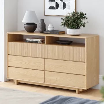Picture of Mirella Natural Wood Dresser – 8-Drawer Storage with Modern Grooved Design