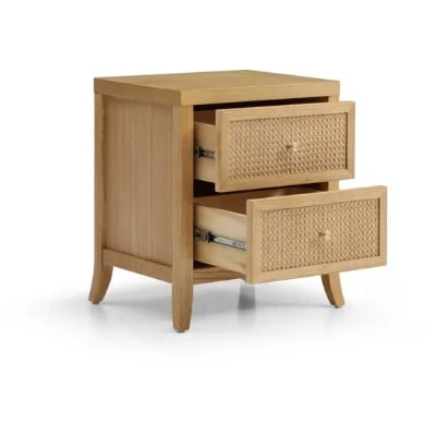 Rhea Natural woos & Rattan - Nightstand with 2 Drawers