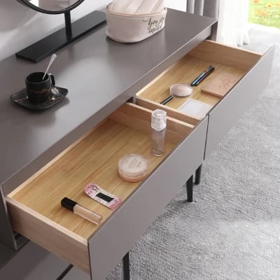 Graffie Dressing Table Set – Natural Wood with Mirror & Stool