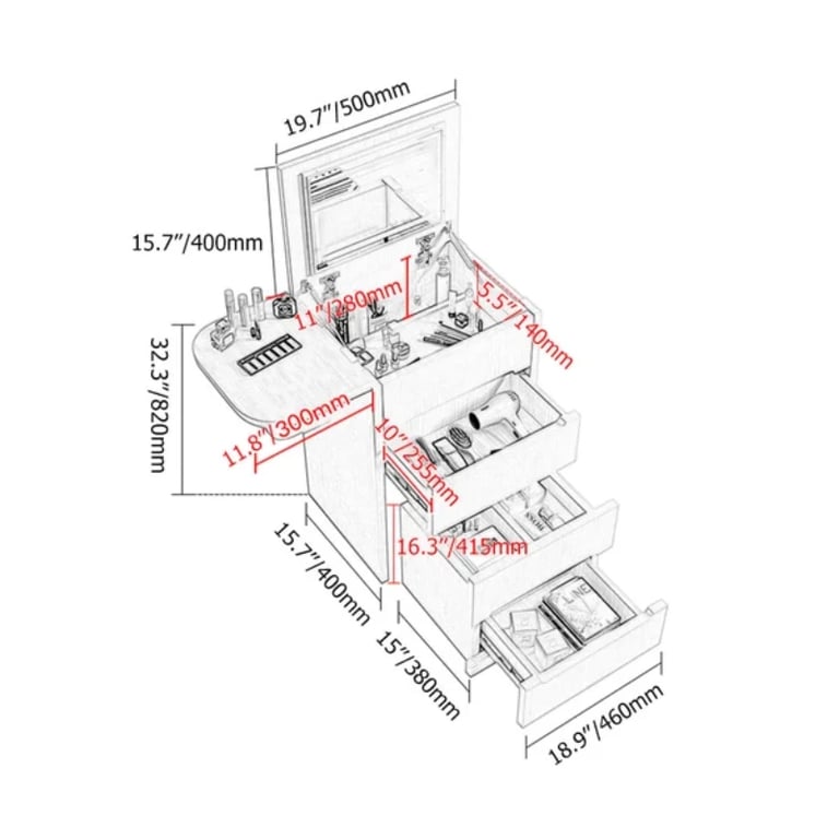 Picture of Nordic dresser with stool and mirror
