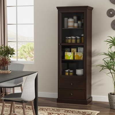 Liyan Glass Storage Cabinet – Natural Wood