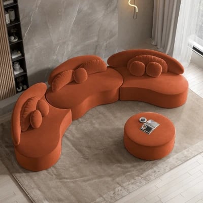 صورة روتانا – كنبة أرضية منحنية بتصميم فني – 3 قطع- خشب طبيعي