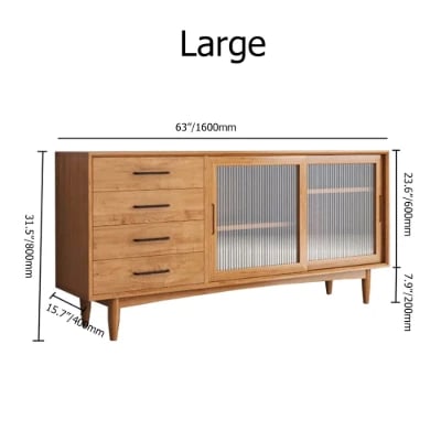 صورة هارڤر بوفيه بواجهات زجاج منزلقة – مصنوع من الخشب الطبيعي مع أدراج