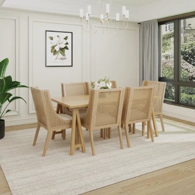 Lioren Dining Set – Natural Wood & Rattan Simplicity