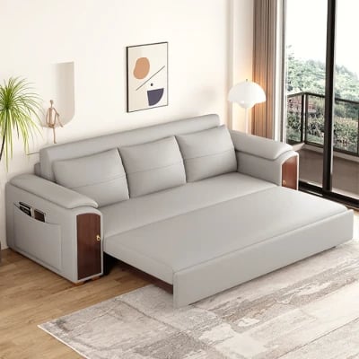 Rovano Convertible Sofa Bed – Smart Storage & Wooden Arm Design