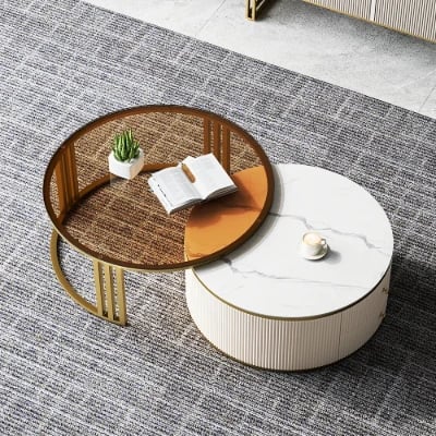 Celesta Natural Wood Round Coffee Table & TV table Set