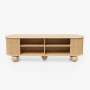 Oniro Long Media Console with Fluted Sliding Panels – Natural Wood