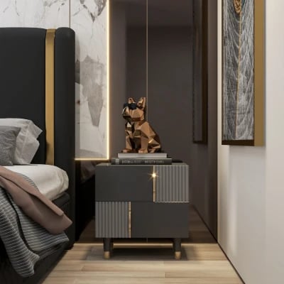 صورة طاولة غرفة نوم أسود مع رمادي دينزي - 2 درج