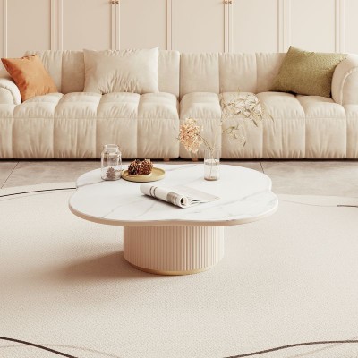 Eclipse – Modern Coffee Table Set with Marble-Effect Top – Natural Wood