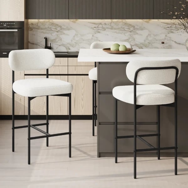 Vellor Upholstered Counter Stool – Black Frame