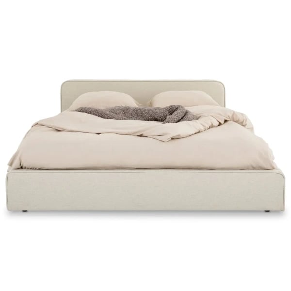 Noa Upholstered Bed with Natural Wood Base