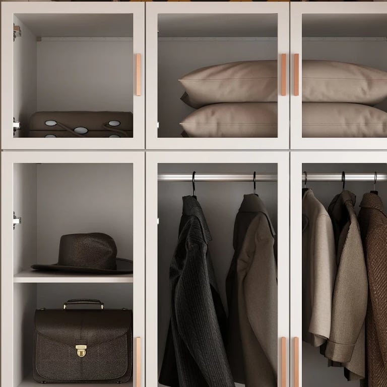 Picture of Paolo Modern wardrobe with glass doors and natural wood lighting
