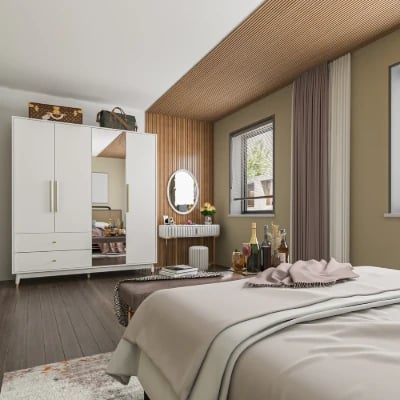 صورة دولاب خشب طبيعي مع مرآة - ميرامير