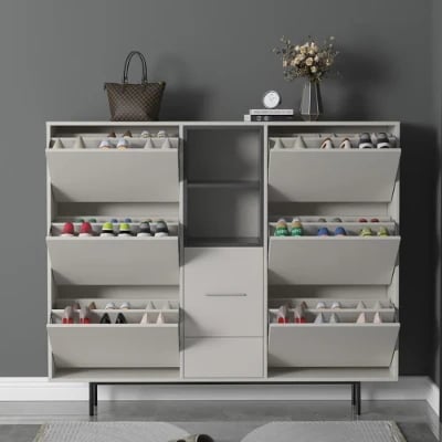 Nordic Light Gray Shoe Cabinet Rectangle with Turnover Doors in Large