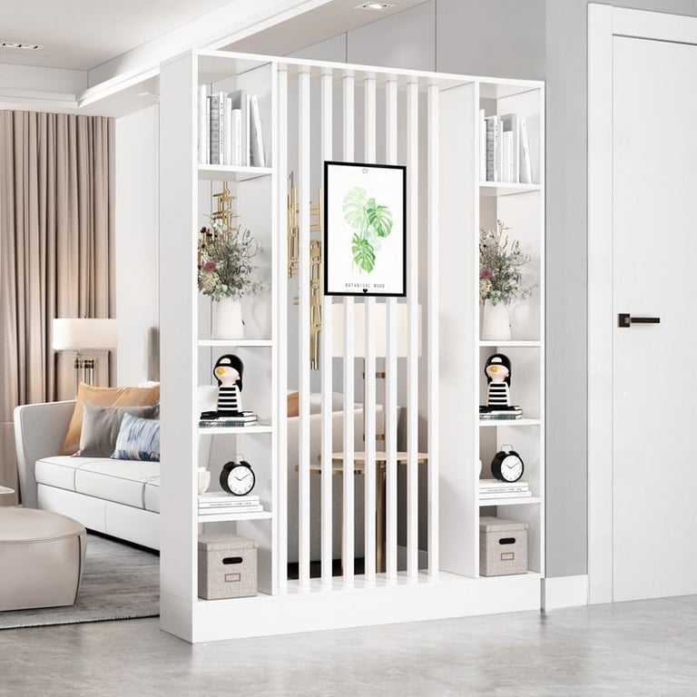 Merin – Natural Wood Room Divider with Shelves on Both Sides