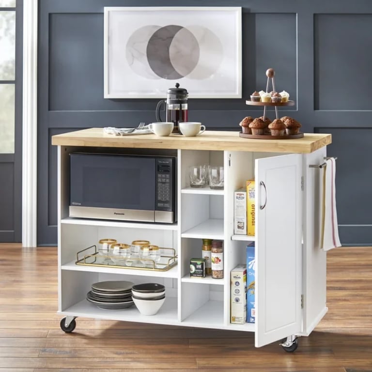 Moulden Small Kitchen Island with Wheels - Natural Wood