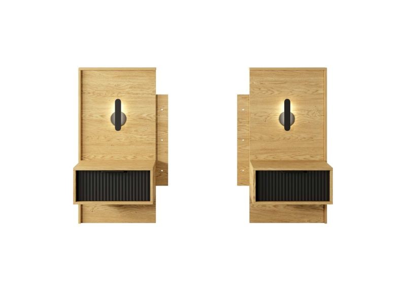 صورة طقم غرفة نوم آرلين من الخشب الطبيعي – لوح رأس مُضلّع