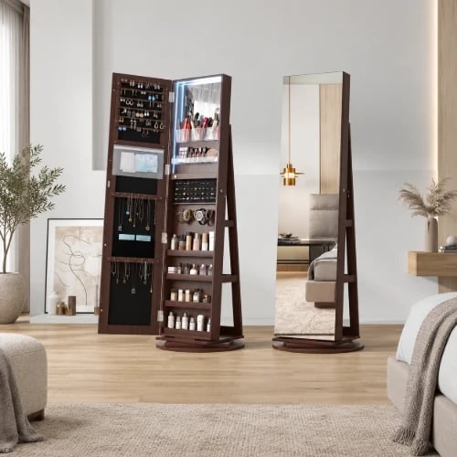Woody Rotating Full length mirror jewelry Armoire