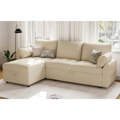 صورة بلايكيلي – كنبة زاوية من الخشب الطبيعي قابلة للتحول إلى سرير