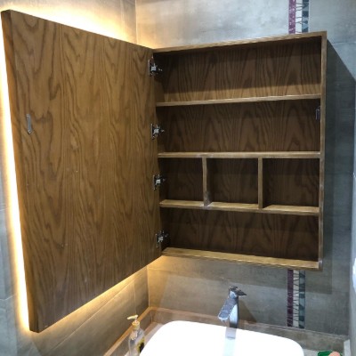 Picture of Peria – Multifunctional LED Bathroom Mirror with Natural Wood Storage