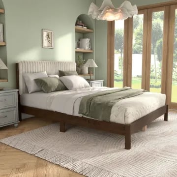 Picture of Serene Natural Wood Bed – Tufted Headboard