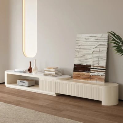 Levanto Set – Extendable TV Unit and Coffee Table with Marble-Effect Top