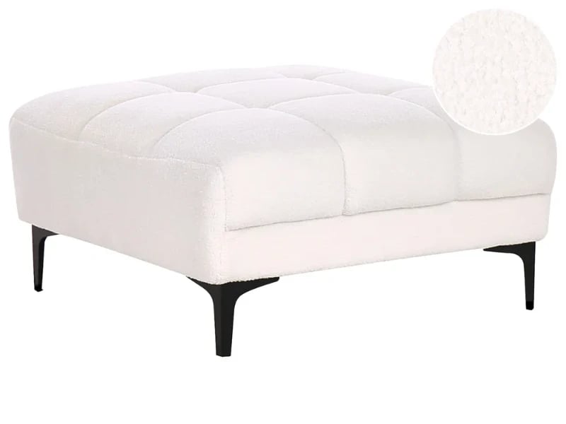 Nuvia Bouclé Ottoman – Modern Design with Natural Wood Frame and Metal Legs