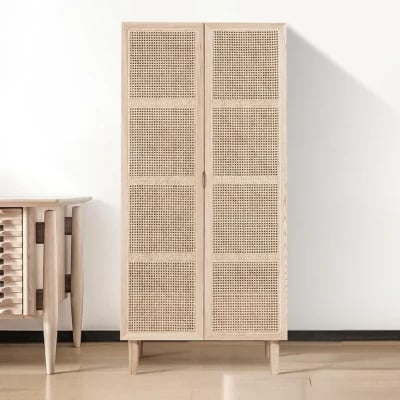 صورة دولاب جرافي خشب طبيعي مع راتان