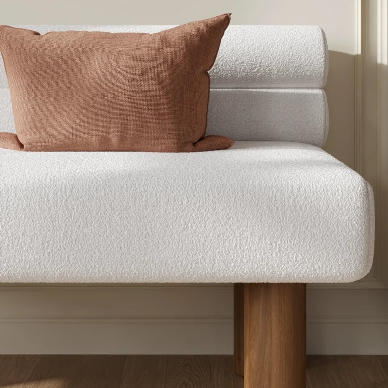 Liora Upholstered Bench with Curved Backrest – Natural Wood