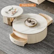 Picture of Velmira Luxe Coffee & Side Table Set – Golden Elegance Meets Natural Wood Charm