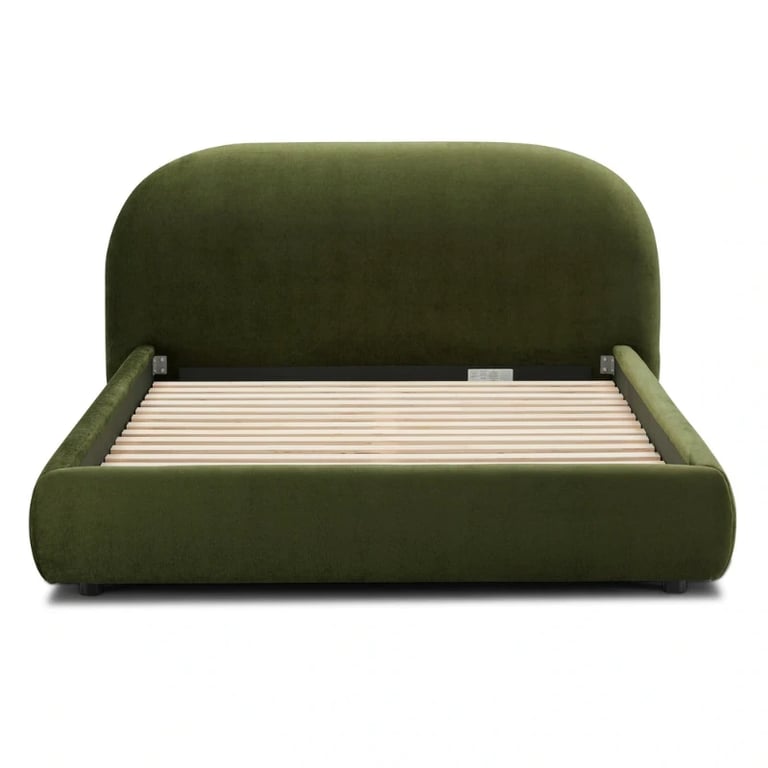 Genoa Upholstered Bed with Rounded Headboard – Natural Wood