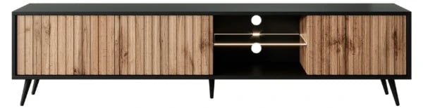 Picture of Nedra Black Natural Wood TV unit  with LED Shelves