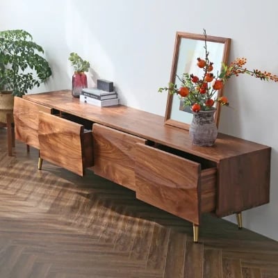 Picture of Auric Classic Natural Wood TV Stand – 4 Drawers & Open Shelves