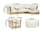 Valencia – Tufted Sectional Sofa made of Natural Wood with Gold Stainless-Steel Touch, featuring Armchair & Chaise Lounge