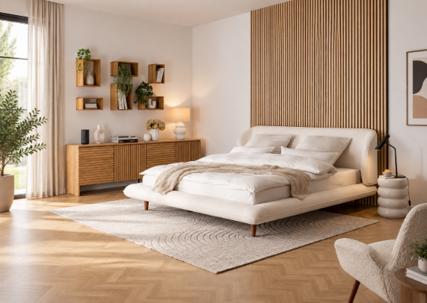 Picture of Levena Natural Wood Upholstered Bed