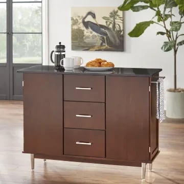 Classy Kitchen Island Table with Storage Cabinets - Natural Wood