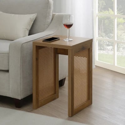 Siems Side Table with Rattan Panels – Natural Wood