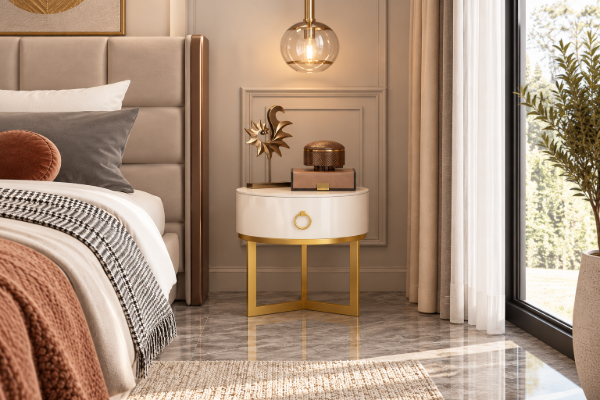 Krax Modern round Nightstand - One drawer